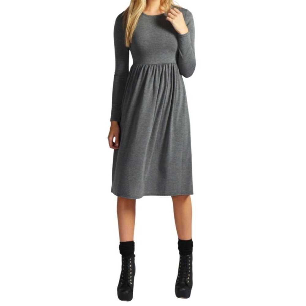 Boden Ribbed Knit Long-Sleeve Midi Sueder Wool/Cotton Dress Gray /Purple US 6